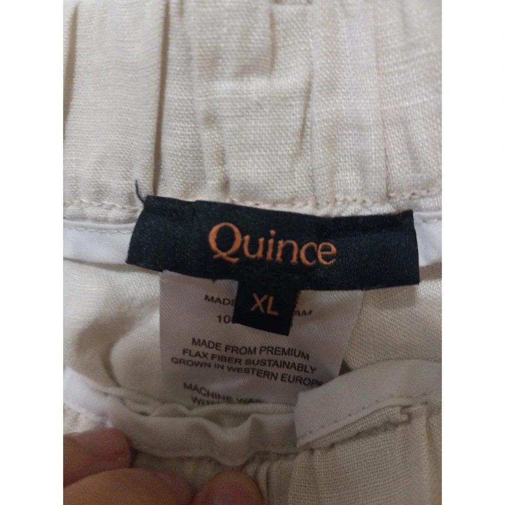 QUINCE Women's Beige Linen Elastic Waist Ankle Pants Casual Resort Everyday XL